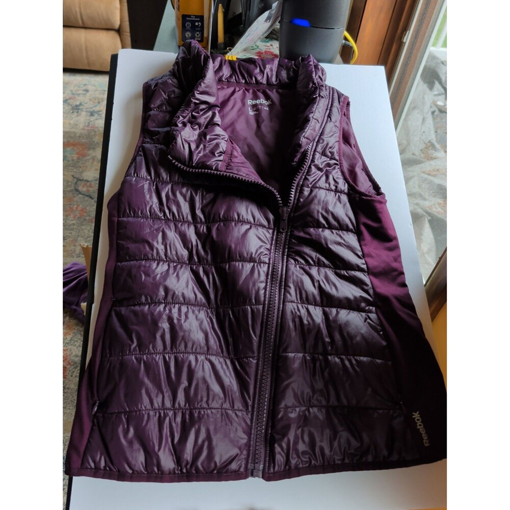 Reebok Womens Puffer Vest Asymmetrical Angled Lightweight Full Zip Purple LARGE